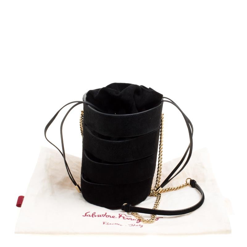 Salvatore Ferragamo Black Suede Cocktail Bucket Bag 8