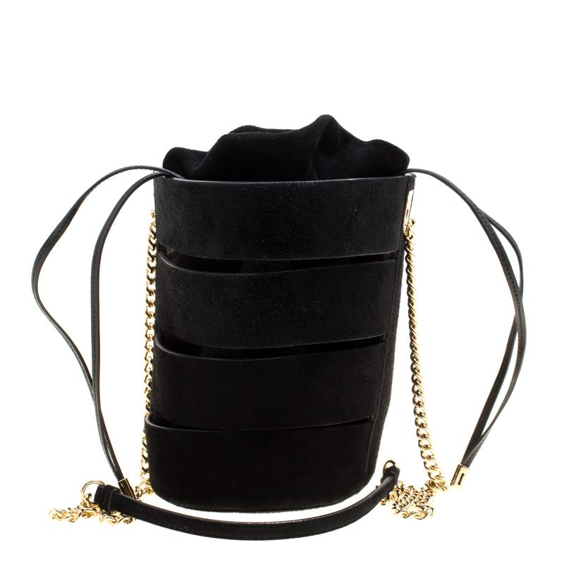 Salvatore Ferragamo Black Suede Cocktail Bucket Bag