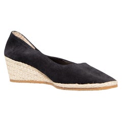 Salvatore Ferragamo Black Suede Espadrilles Wedges Size IT 40.5