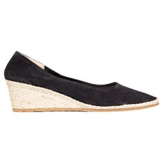 Used Salvatore Ferragamo Black Suede Espadrilles Wedges Size IT 40.5