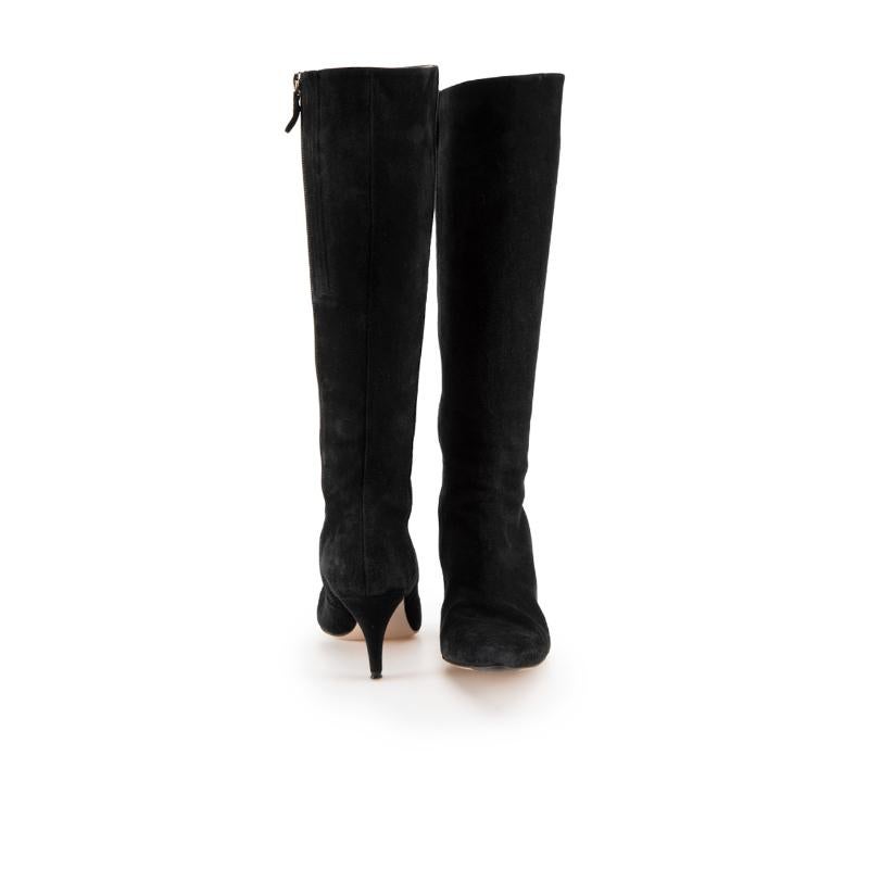 Salvatore Ferragamo Black Suede Heeled Knee Boots Size US 8 In Excellent Condition In London, GB