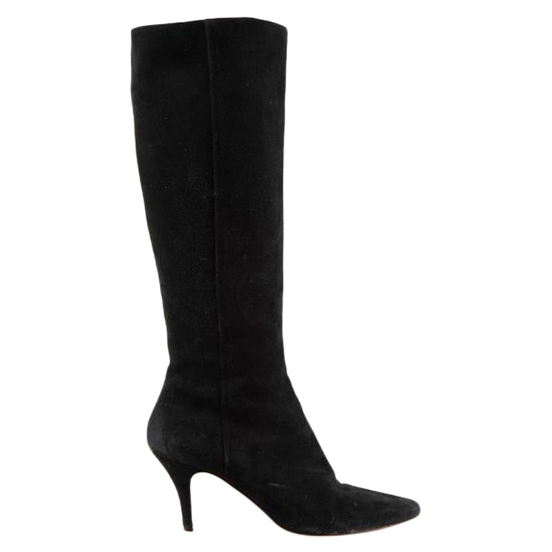 Salvatore Ferragamo Black Suede Heeled Knee Boots Size US 8