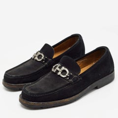 Salvatore Ferragamo Black Suede Slip On Loafers Size 44.5