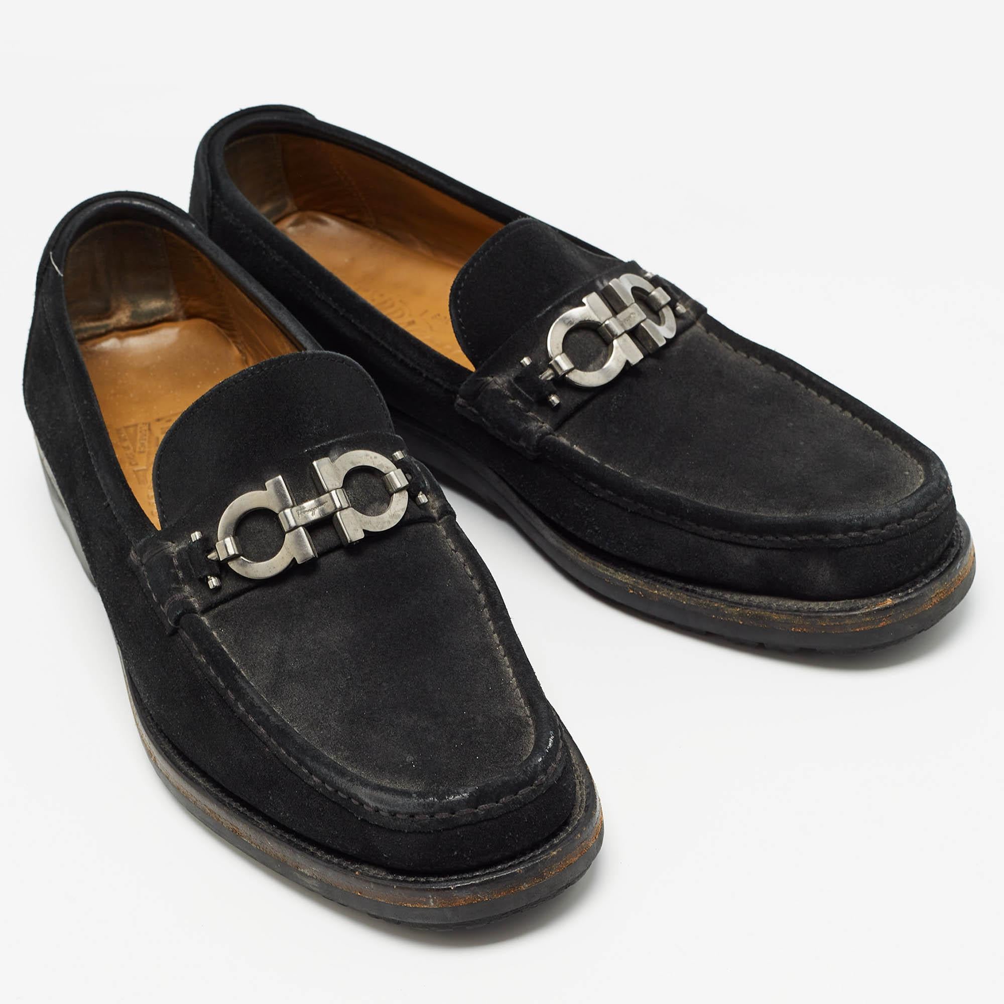 Men's Salvatore Ferragamo Black Suede Slip On Loafers Size 44.5 For Sale