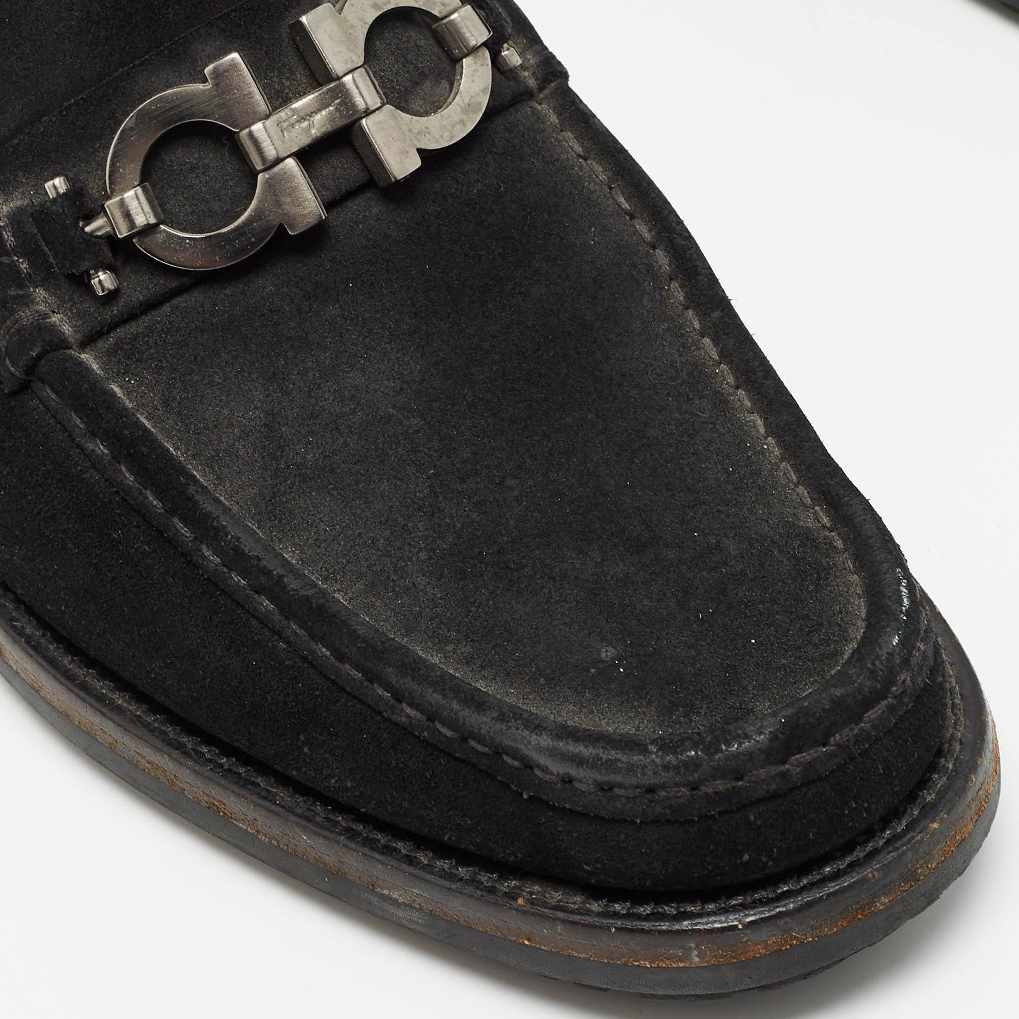 Salvatore Ferragamo Black Suede Slip On Loafers Size 44.5 For Sale 3