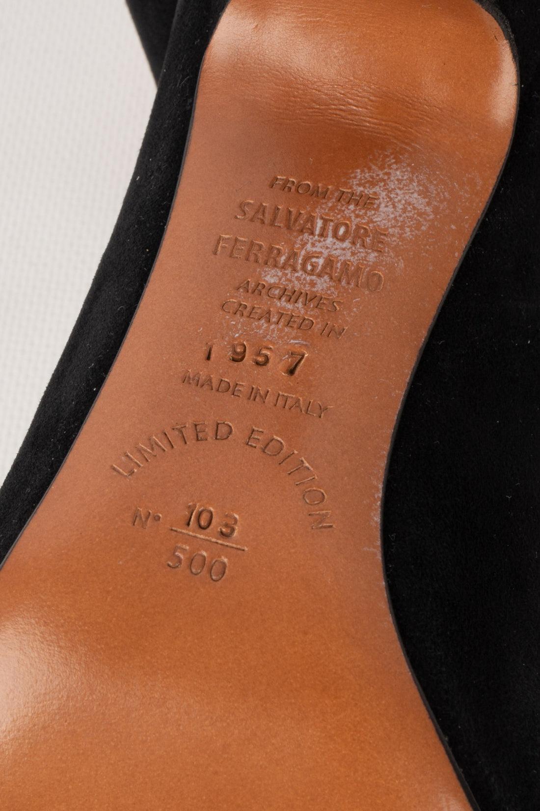 Salvatore Ferragamo Black Suede Stilettoes 6
