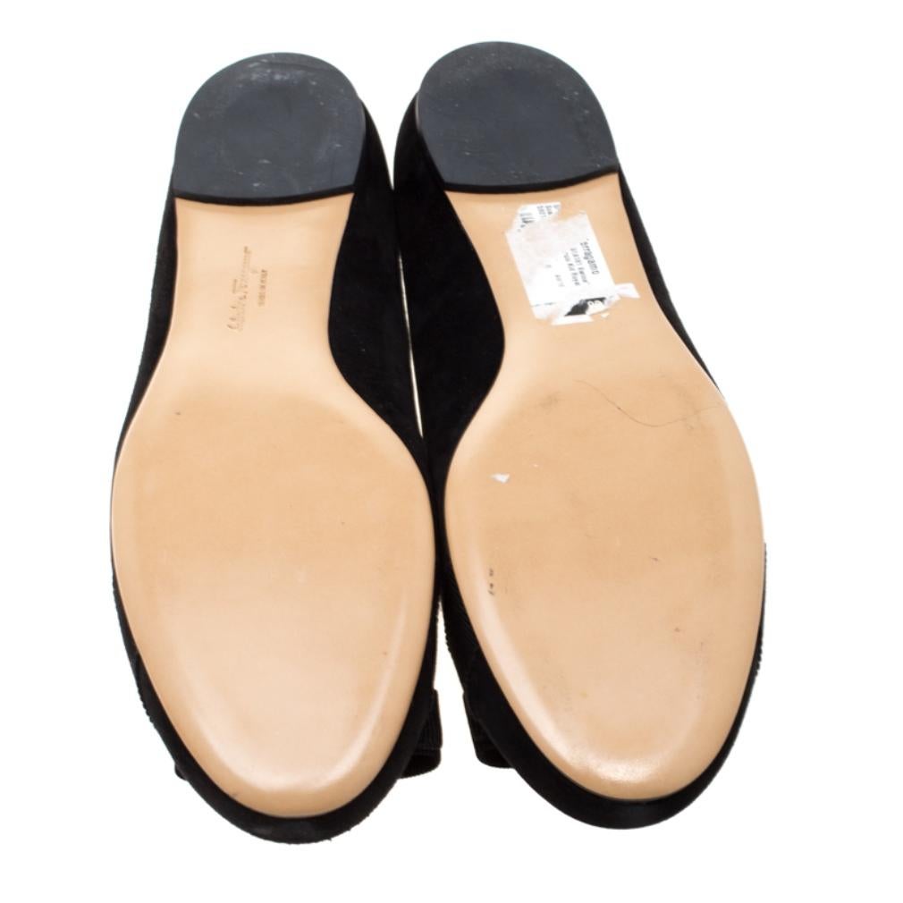 Salvatore Ferragamo Black Suede Varina Bow Ballet Flats Size 40.5 at ...