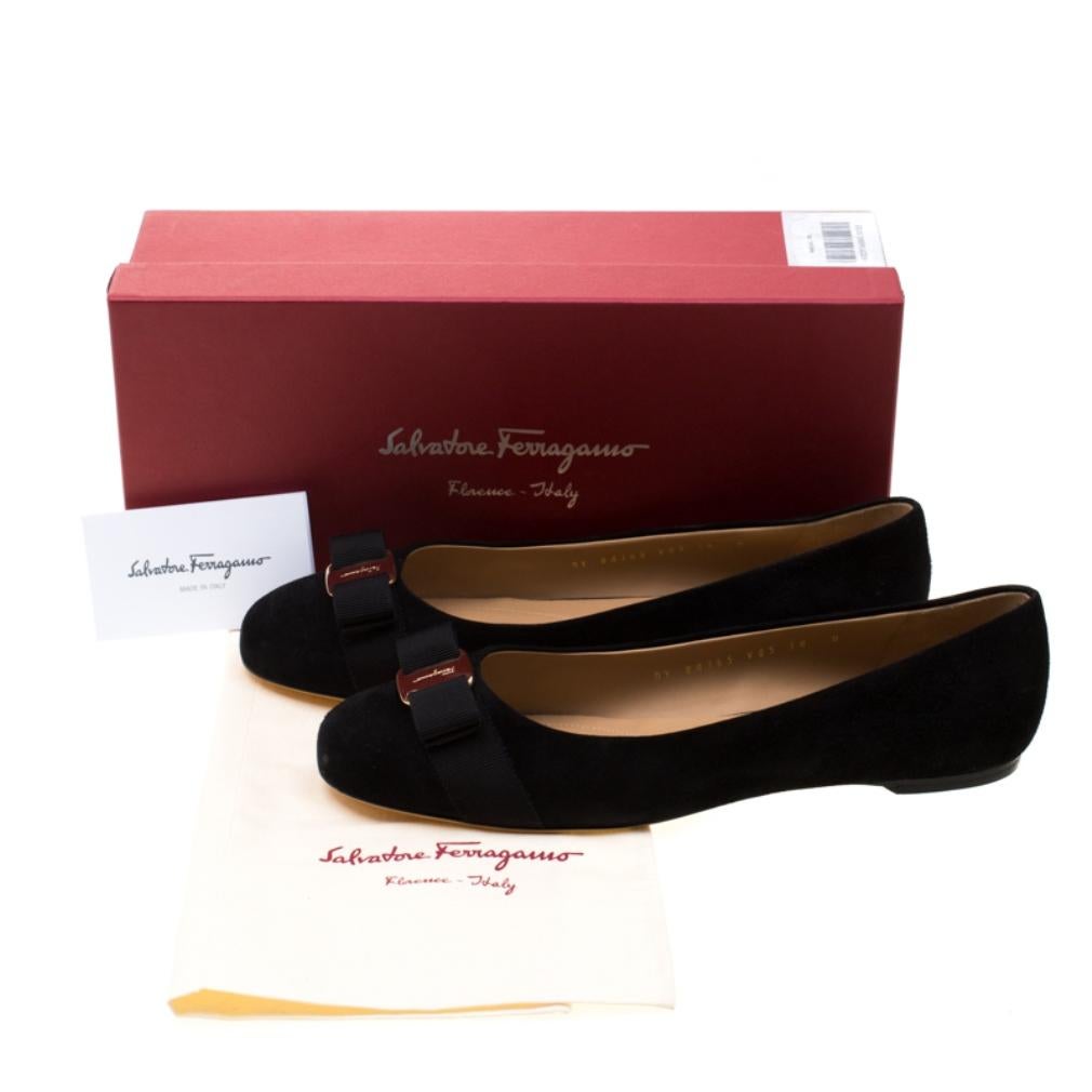 Salvatore Ferragamo Black Suede Varina Bow Ballet Flats Size 40.5 4
