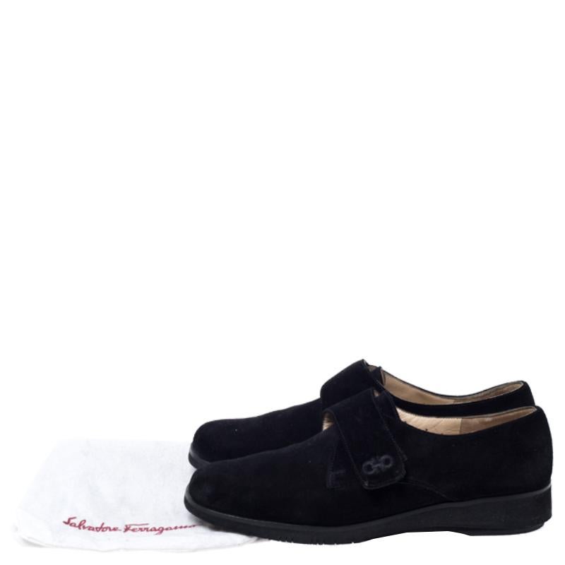 Women's Salvatore Ferragamo Black Suede Velcro Strap Flats Size 37.5