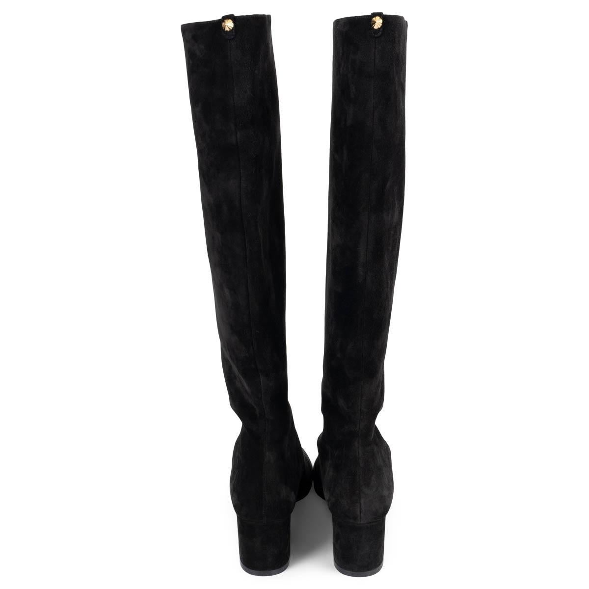 SALVATORE FERRAGAMO black suede VETTO 55 KNEE HIGH Boots Shoes 5.5 In New Condition For Sale In Zürich, CH