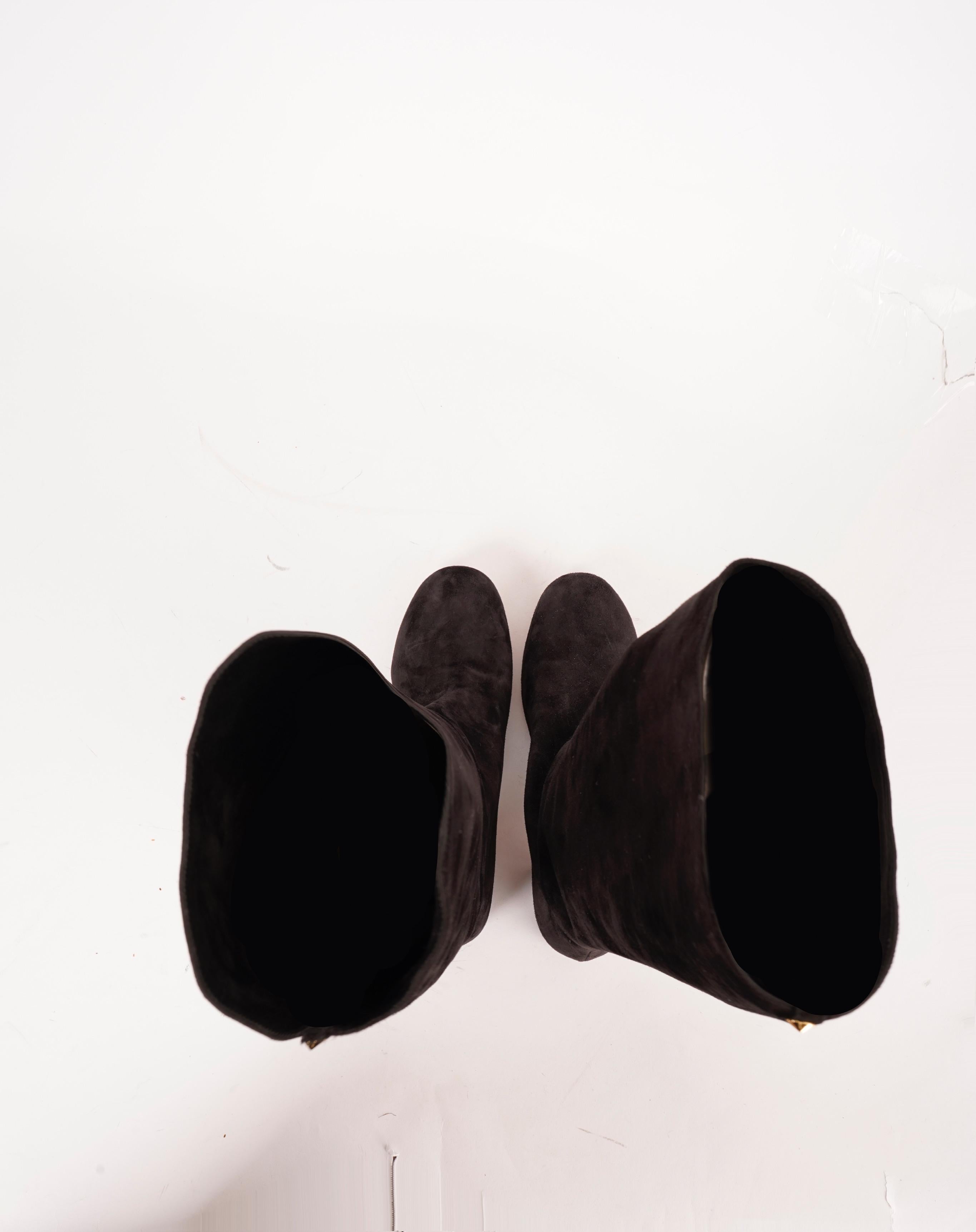 Women's SALVATORE FERRAGAMO black suede VETTO 55 KNEE HIGH Boots Shoes 5.5 For Sale