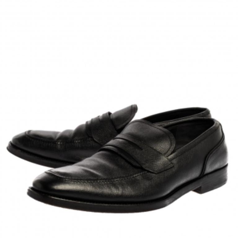 Salvatore Ferragamo Black Textured Leather Penny Loafers Size 44.5 For Sale 1