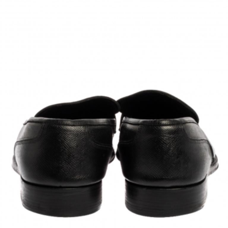 Salvatore Ferragamo Black Textured Leather Penny Loafers Size 44.5 For Sale 2