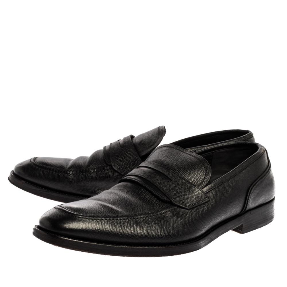 Salvatore Ferragamo Black Textured Leather Penny Loafers Size 44.5 For Sale 2