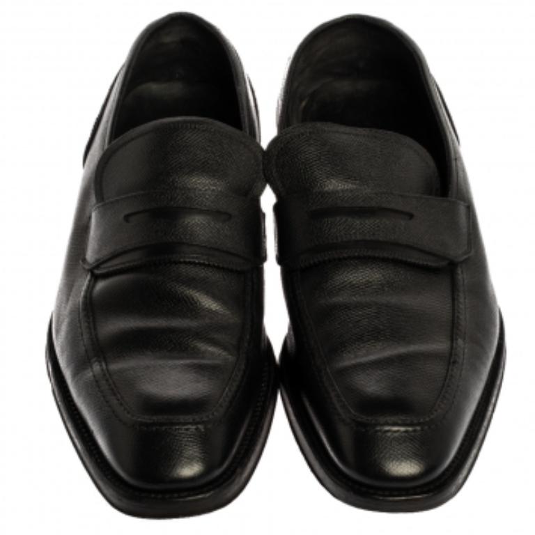 Salvatore Ferragamo Black Textured Leather Penny Loafers Size 44.5 For Sale 3