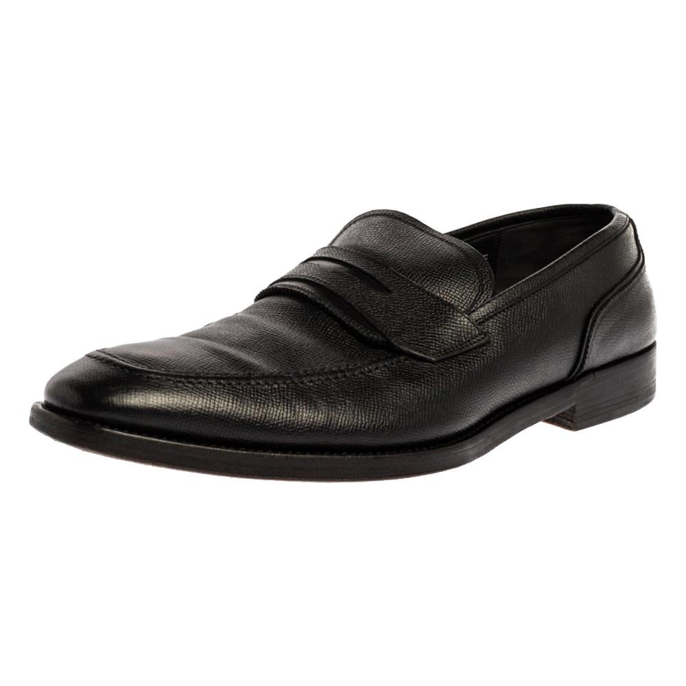Salvatore Ferragamo Black Textured Leather Penny Loafers Size 44.5 For Sale