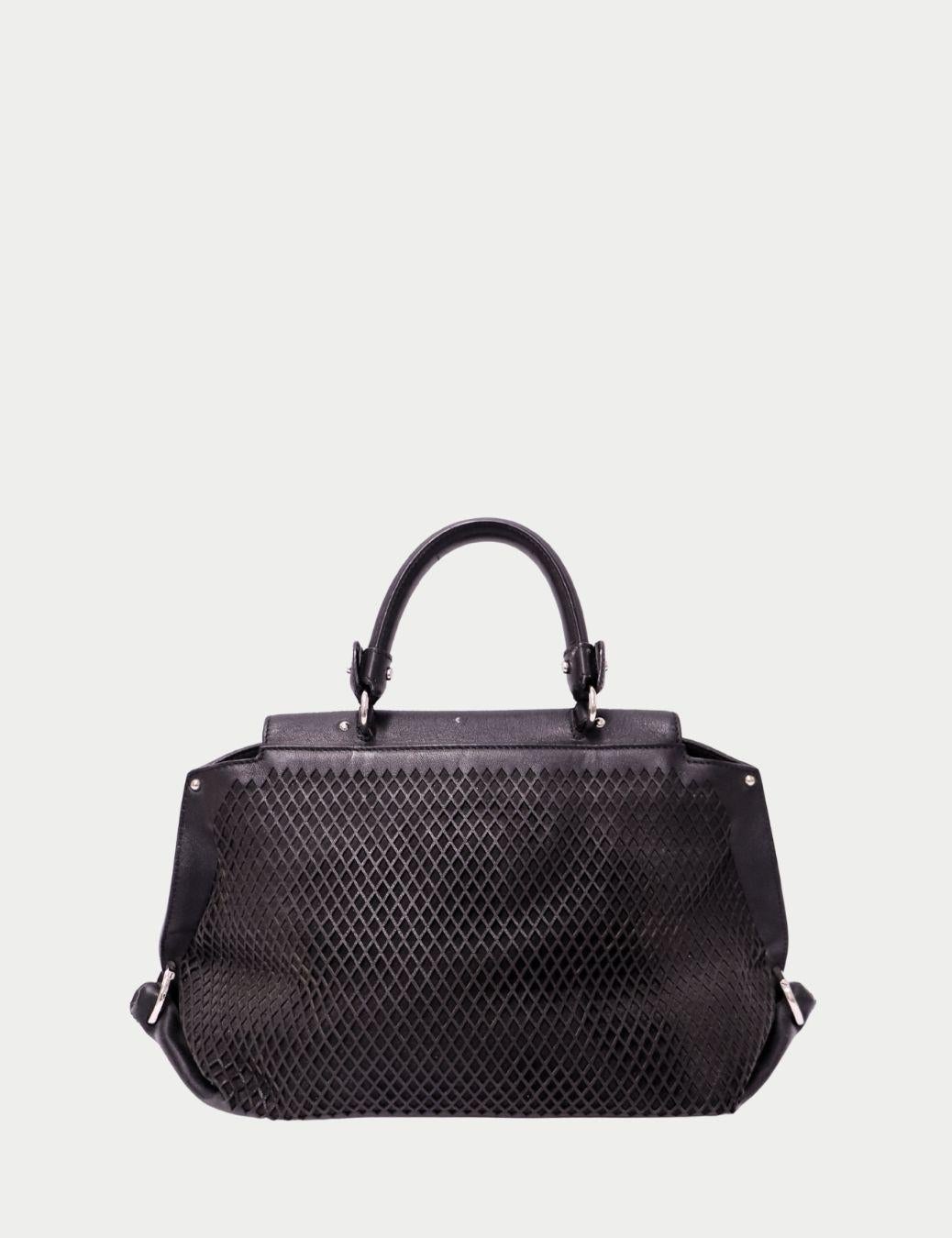 Nero Salvatore Ferragamo Borsa a manico superiore in pelle nera testurizzata in vendita
