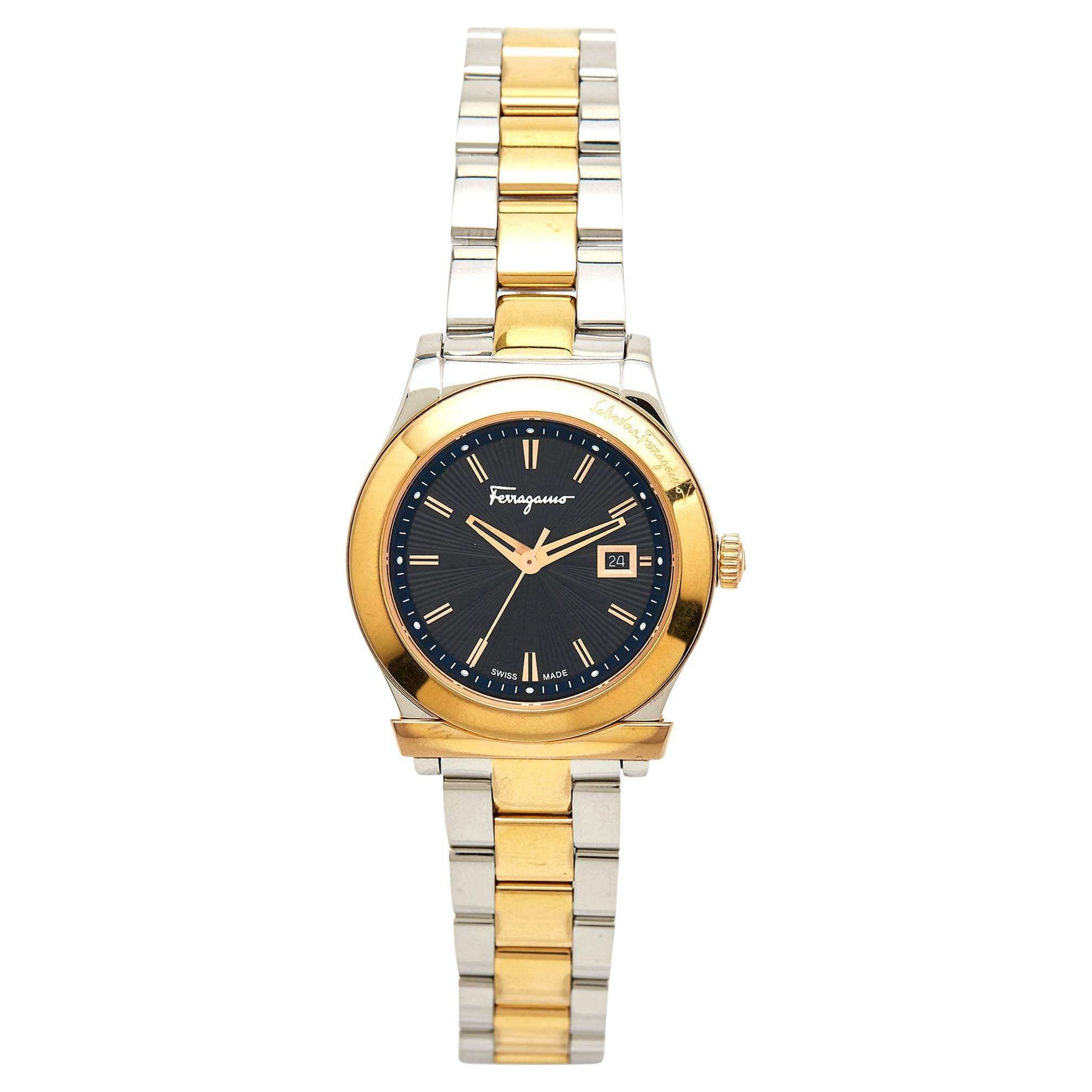 Salvatore Ferragamo Black Two Tone Stainless Steel FF3 Women's Wristwatch 33 mm