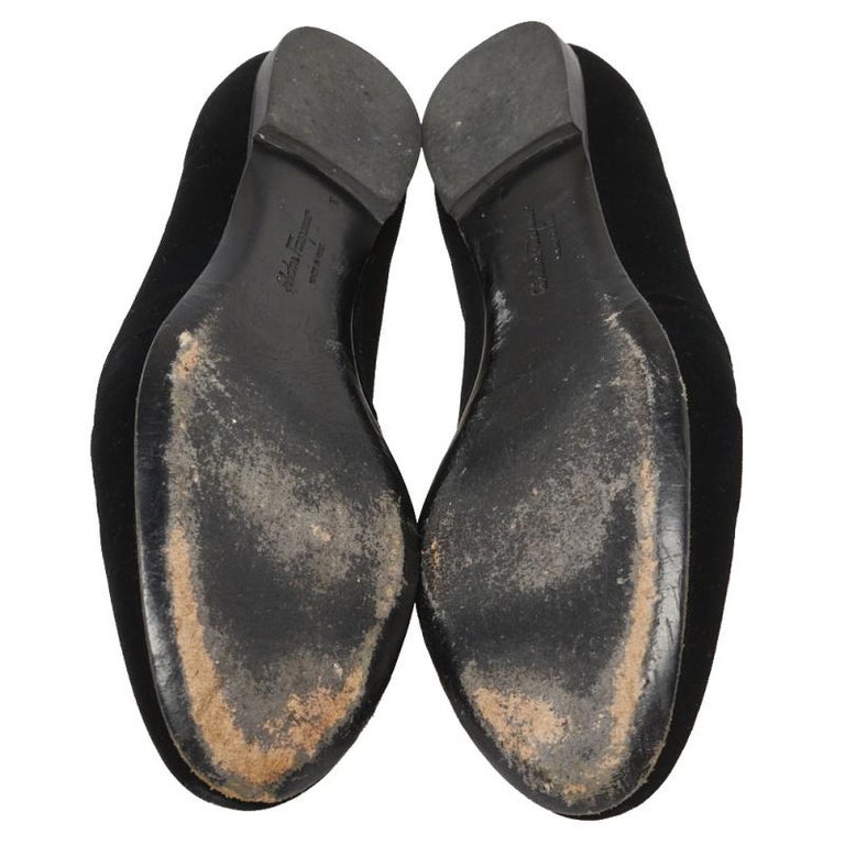 Salvatore Ferragamo Black Velvet Bow Detail Smoking Slippers Size 37.5 ...