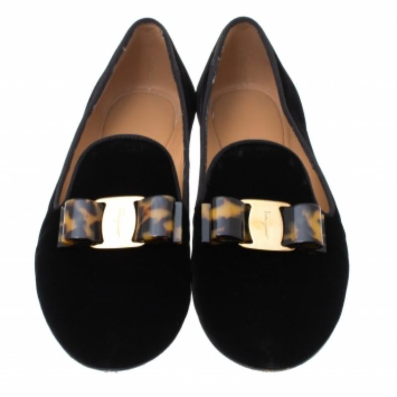 Salvatore Ferragamo Black Velvet Bow Detail Smoking Slippers Size 37.5 For Sale 1