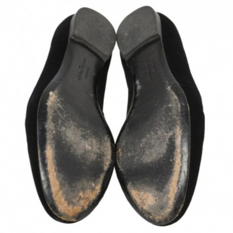 Salvatore Ferragamo Black Velvet Bow Detail Smoking Slippers Size 37.5 For Sale 3