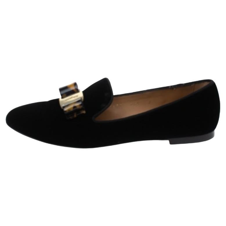 Salvatore Ferragamo Black Velvet Bow Detail Smoking Slippers Size 37.5 For Sale