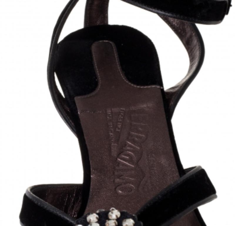 Salvatore Ferragamo Black Velvet Embellished Strappy Sandals Size 40.5 For Sale 1