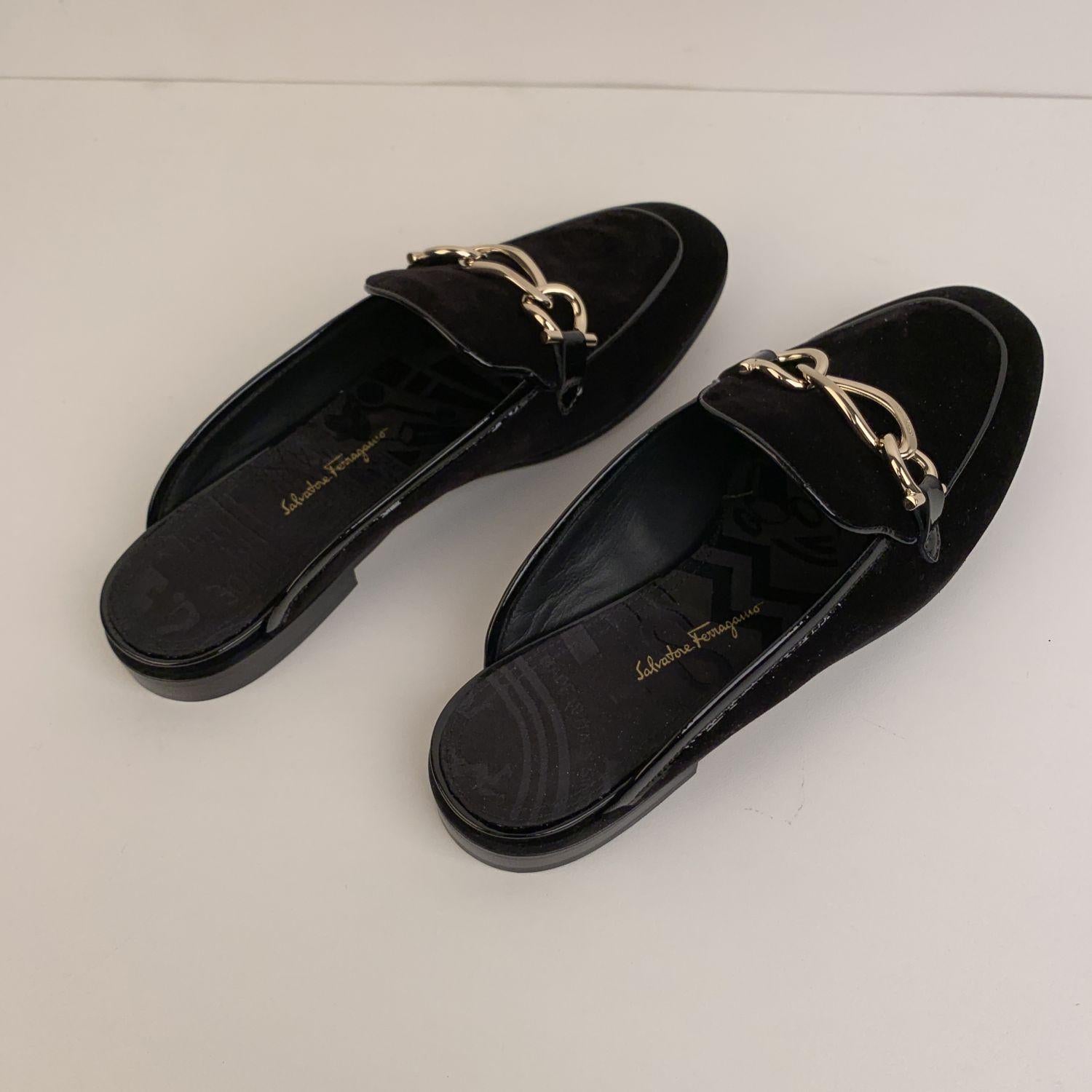 Women's Salvatore Ferragamo Black Velvet Girl Mules Shoes Size 7C 37.5C