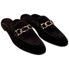 Salvatore Ferragamo Black Velvet Girl Mules Shoes Size 7C 37.5C