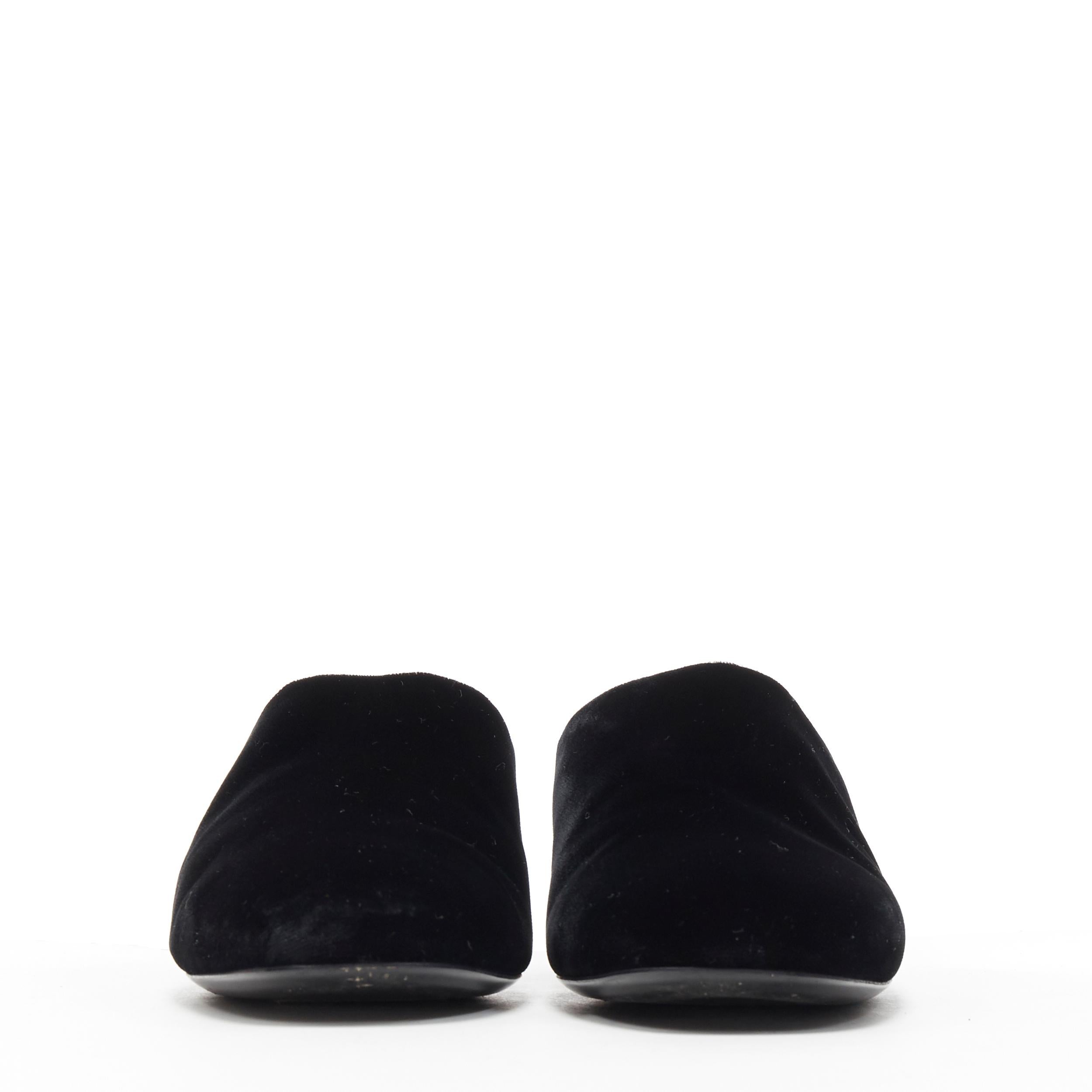 Black SALVATORE FERRAGAMO black velvet gold sculpted heel almond toe mule heel EU37