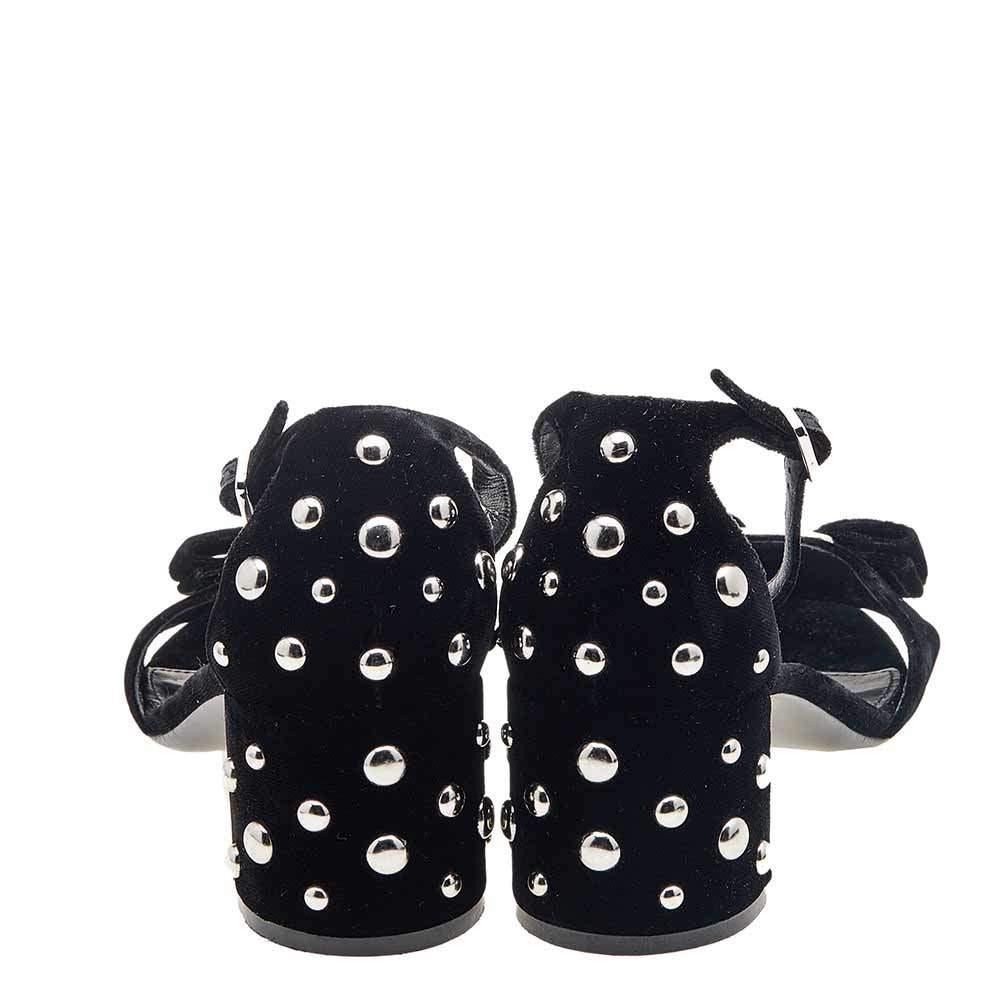 Salvatore Ferragamo Black Velvet Studded Block Heel Ankle Strap Sandals Size 38 For Sale 2