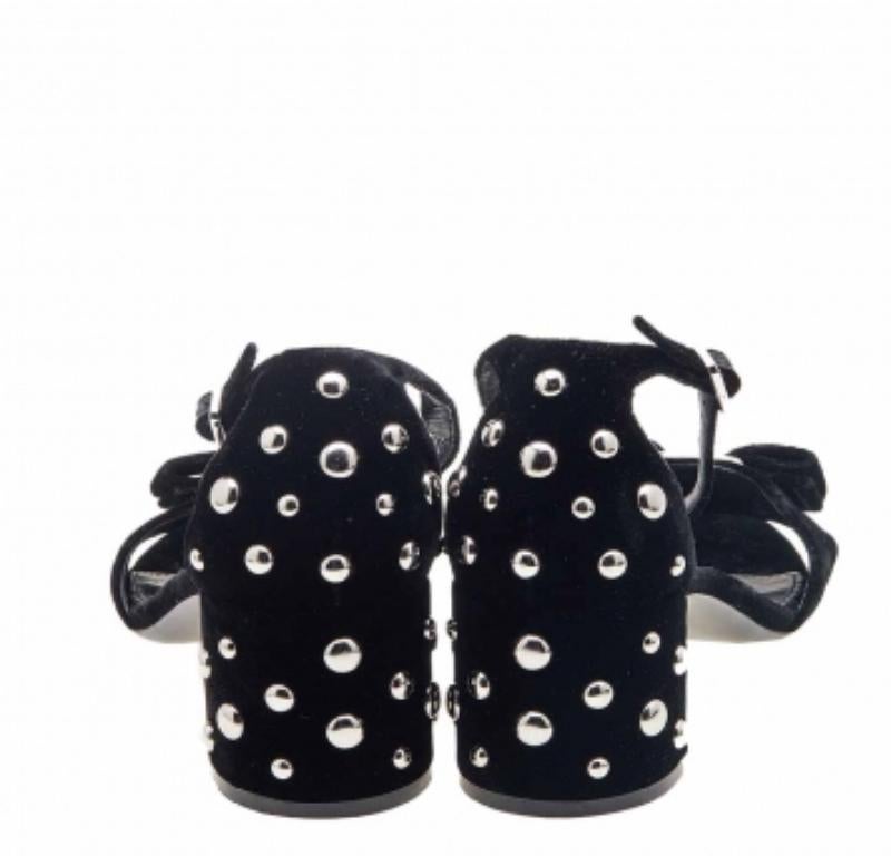 Salvatore Ferragamo Black Velvet Studded Block Heel Ankle Strap Sandals Size 38 For Sale 3