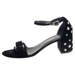 Salvatore Ferragamo Black Velvet Studded Block Heel Ankle Strap Sandals Size 38