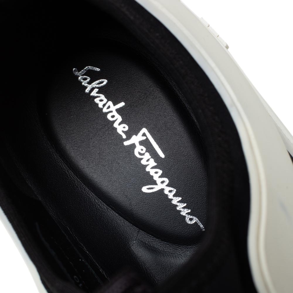 Salvatore Ferragamo Black/White Fabric And Rubber Answer Slip On Sneakers Size 4 In Good Condition In Dubai, Al Qouz 2
