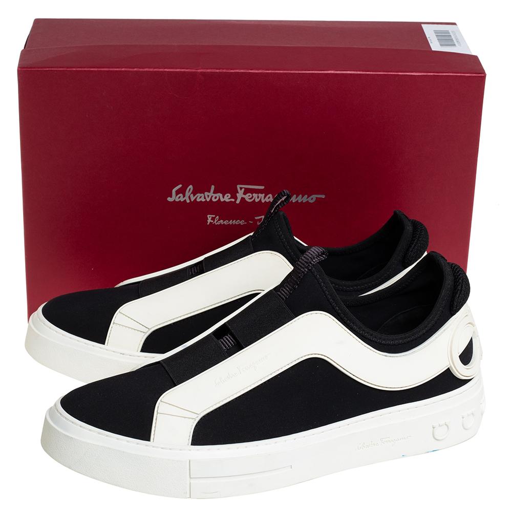 Salvatore Ferragamo Black/White Fabric And Rubber Answer Slip On Sneakers Size 4 1