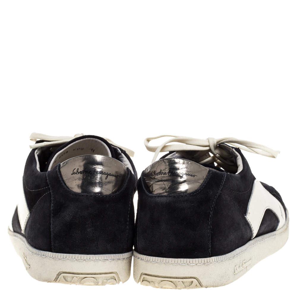 Salvatore Ferragamo Black/White Leather and Suede Low Top Sneakers Size 45 1