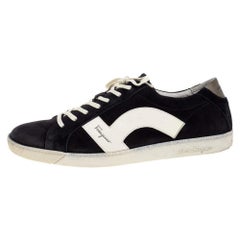 Salvatore Ferragamo Black/White Leather and Suede Low Top Sneakers Size 45