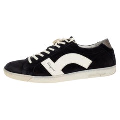 Salvatore Ferragamo Zapatillas bajas de ante y cuero blanco/negro talla 45
