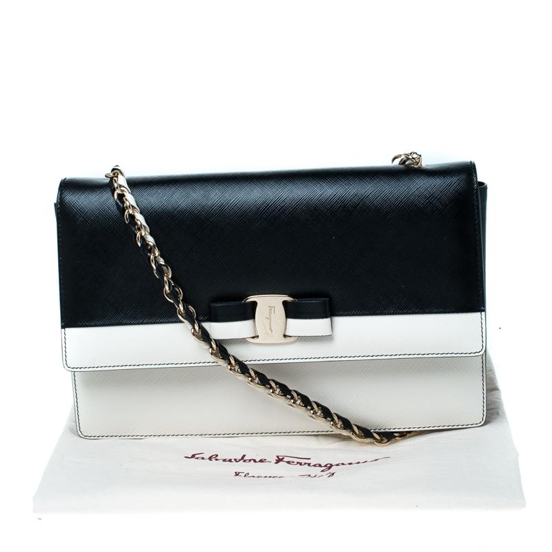 Salvatore Ferragamo Black/White Leather Ginny Shoulder Bag 7