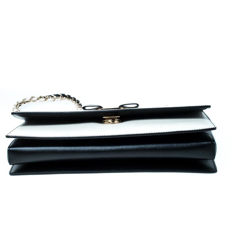 Salvatore Ferragamo Black/White Leather Ginny Shoulder Bag 3