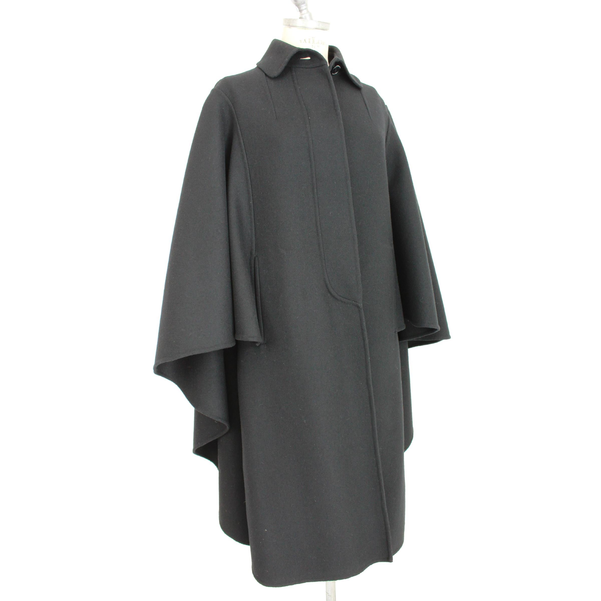 Women's Salvatore Ferragamo Black Wool Batwing Cape Coat 1990s