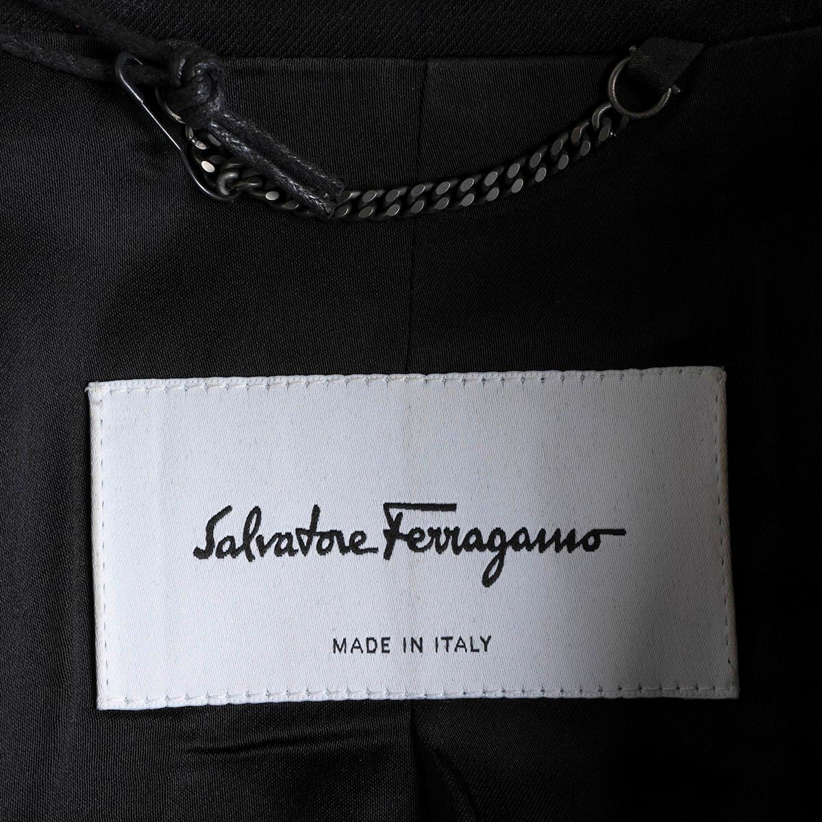 SALVATORE FERRAGAMO black wool BELTED BLAZER Dress M For Sale 1