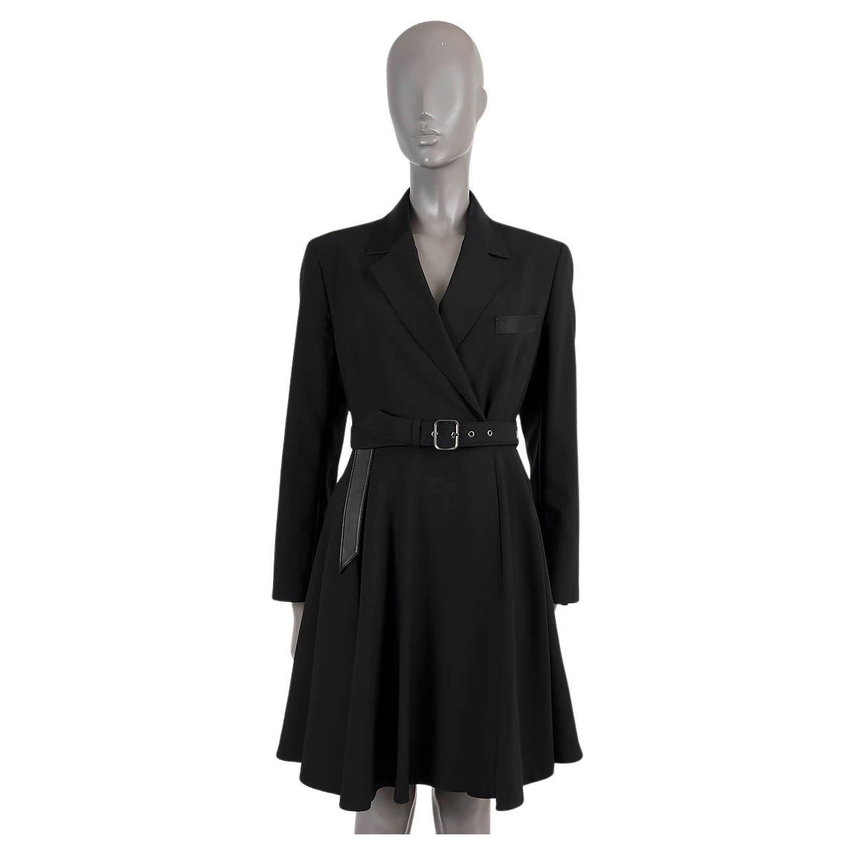 SALVATORE FERRAGAMO black wool BELTED BLAZER Dress M For Sale