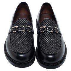 Salvatore Ferragamo Black Woven Leather Gancini Loafers Size 44