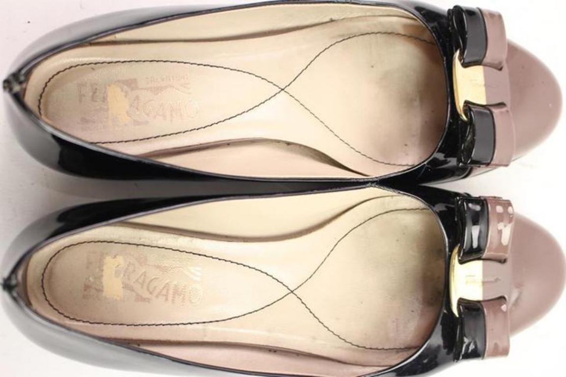 Salvatore Ferragamo Black X Brown Ballerina 20sfa104 Flats For Sale 7