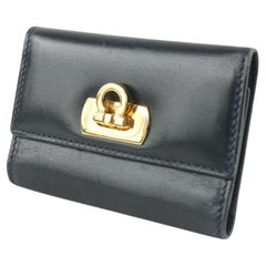 Salvatore Ferragamo Black x Gold Leather Gancini Logo 6 Key Holder Wallet Case 