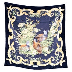 SALVATORE FERRAGAMO Black Yellow Green Birds Silk Scarf