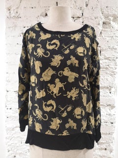Salvatore Ferragamo black zodiac signs silk t-shirt