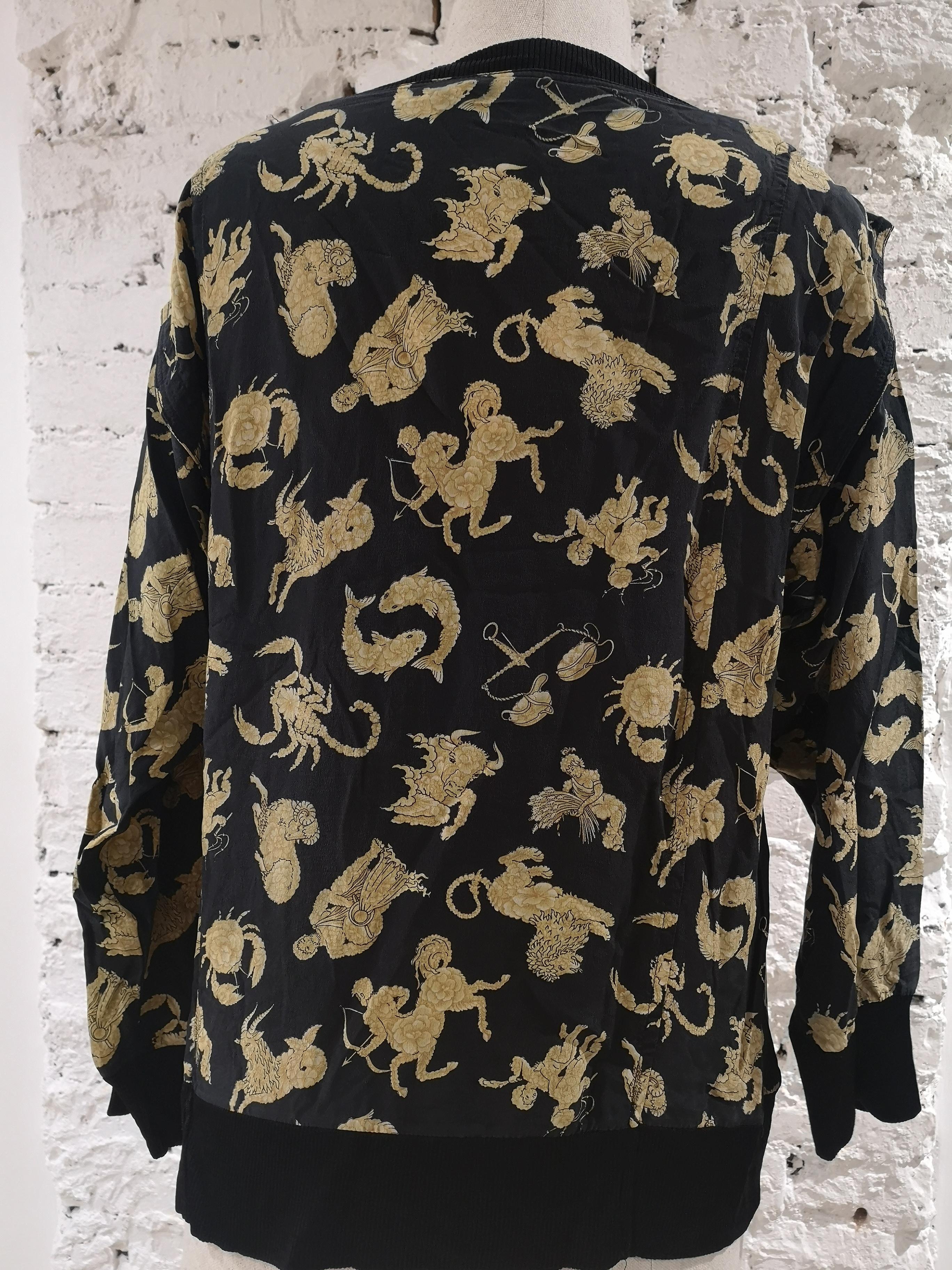 Salvatore Ferragamo black zodiac signs silk t-shirt In Good Condition For Sale In Capri, IT