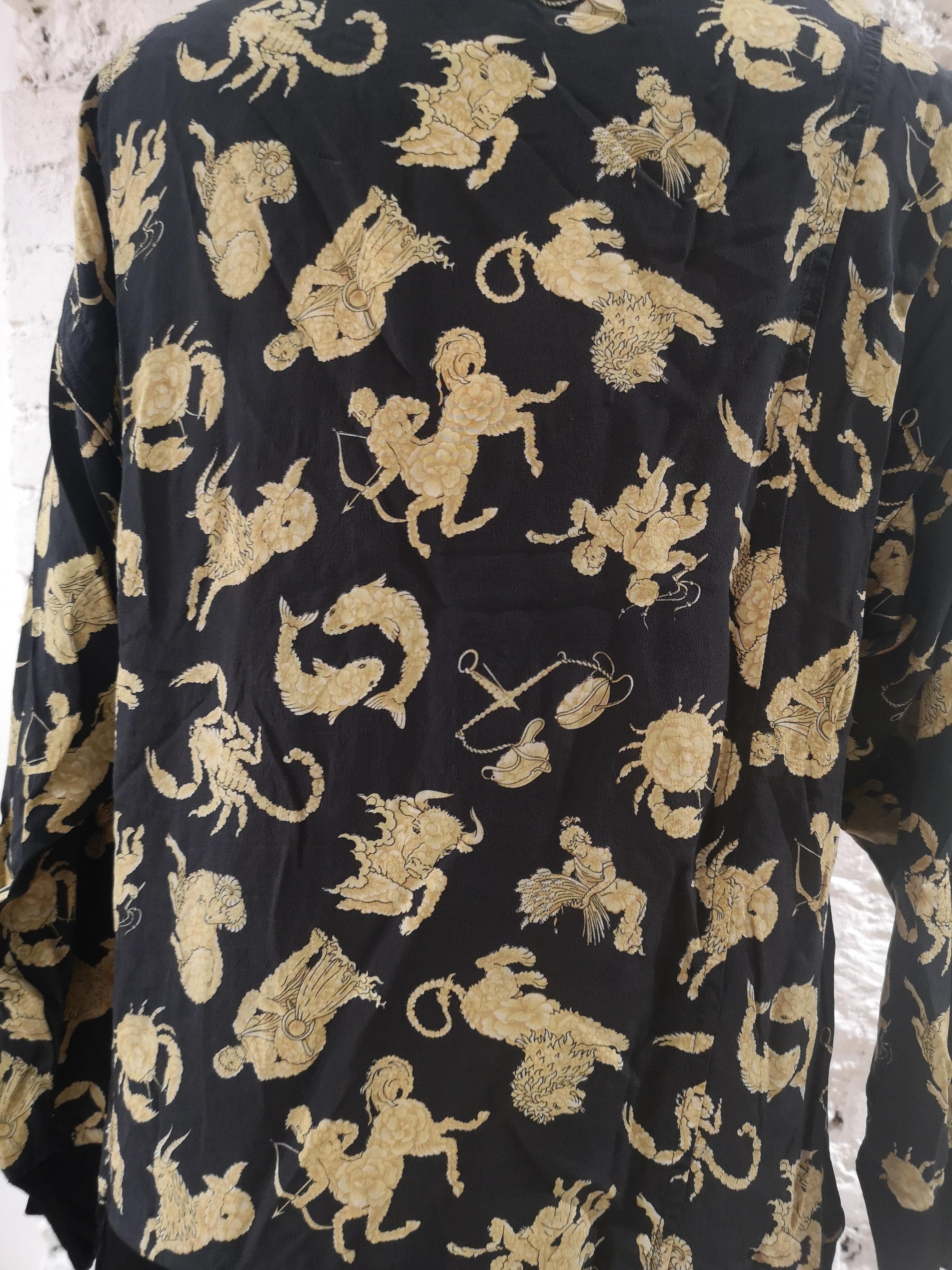 Women's Salvatore Ferragamo black zodiac signs silk t-shirt For Sale